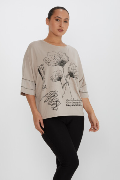 Bluză din tul din nurcă brodată cu piatră - 80112 | KAZEE (Set de 4 M-L-XL-2XL) 