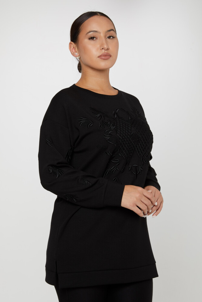 Bluza z haftowanym wzorem, długi rękaw, czarna - 17849 | KAZEE (Zestaw 3 sztuk L-XL-2XL) - 2