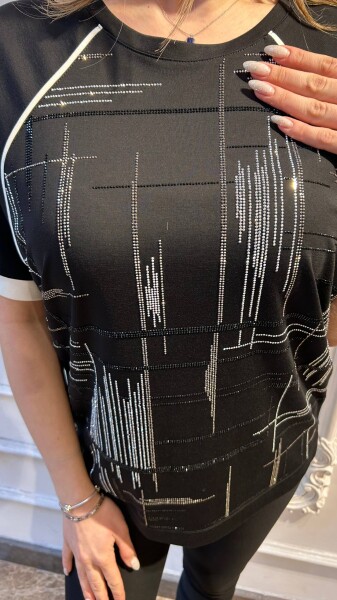 Блузка, украшенная камнями, черная, 80181 | KAZEE (комплект из 3 предметов, размеры M-L-XL) - 3