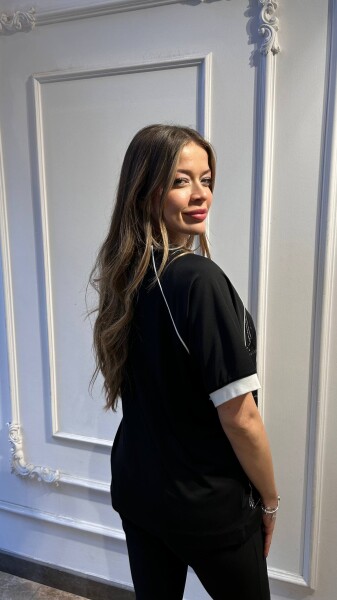 Блузка, украшенная камнями, черная, 80181 | KAZEE (комплект из 3 предметов, размеры M-L-XL) - 4