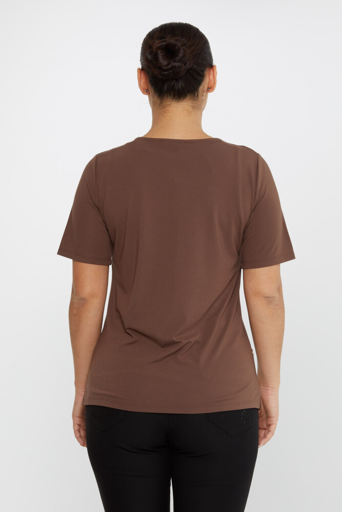 Bluzka z krótkim rękawem i guzikami w kolorze brązowym - 80061 | KAZEE (zestaw 3 sztuk M-L-XL) - 5