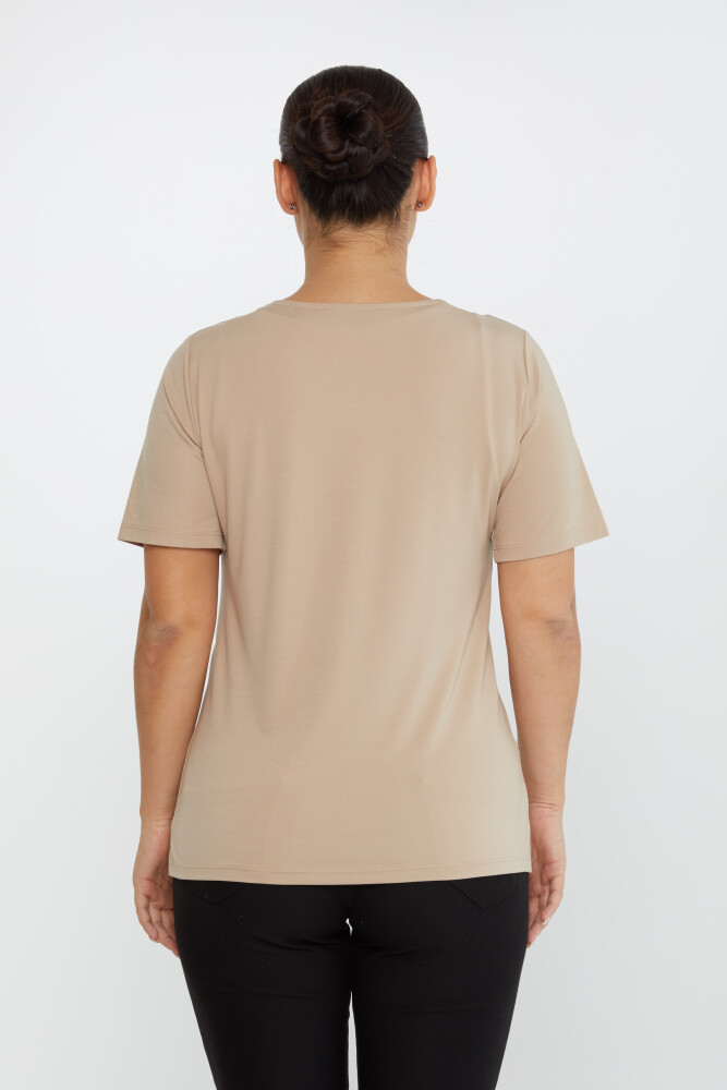 Bluzka z krótkim rękawem i guzikami w kolorze beżowym - 80061 | KAZEE (zestaw 3 sztuk M-L-XL) - 5