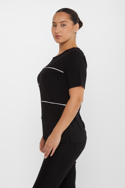 Bluzka z krótkim rękawem i guzikami w gwiazdki, czarna - 80061 | KAZEE (zestaw 3 sztuk M-L-XL) - 2