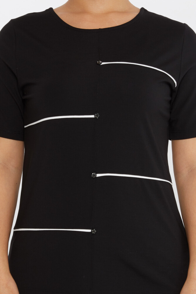 Bluzka z krótkim rękawem i guzikami w gwiazdki, czarna - 80061 | KAZEE (zestaw 3 sztuk M-L-XL) - 3