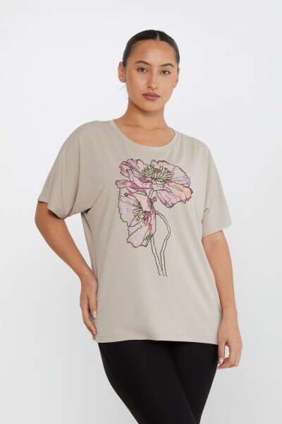 Bluzka z krótkim rękawem i haftem w kolorze norek - 79634 | KAZEE (zestaw 4 sztuk M-L-XL-2XL) - 2