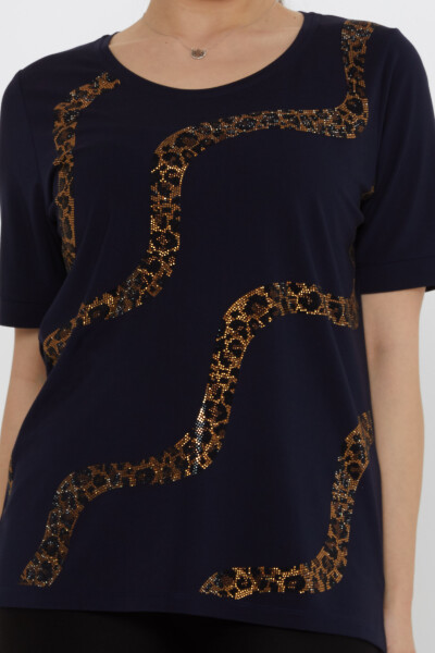 Bluzka Leopard Stone Granatowa - 80047 | KAZEE (Zestaw 3 sztuk L-XL-2XL) - 3