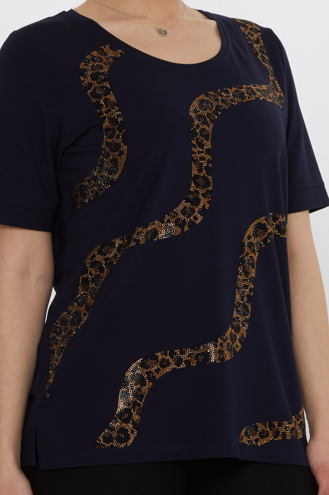 Блузка Леопард Темно-синяя с камнями - 80047 | KAZEE (Набор из 3 шт. L-XL-2XL) - 5