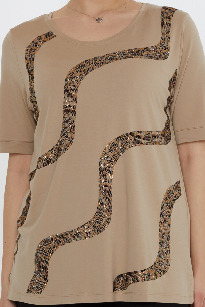 Блузка леопардовая, бежевая - 80047 | KAZEE (Набор из 3 шт. L-XL-2XL) - 3