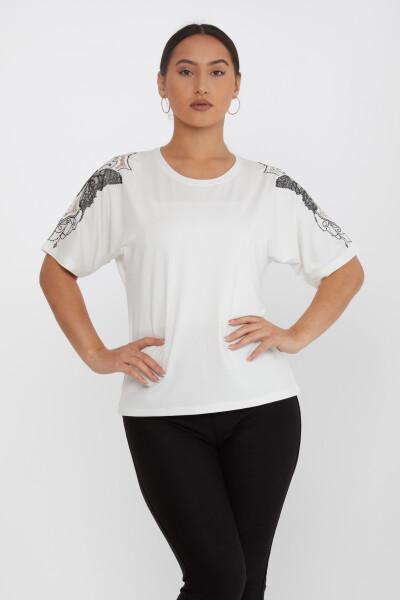 Bluzka z rękawami w motyle, haftowanymi kamieniami, w kolorze ecru - 79613 | KAZEE (zestaw 4 sztuk M-L-XL-2XL) 