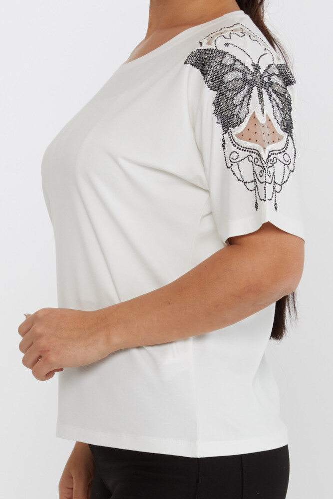 Bluzka z rękawami w motyle, haftowanymi kamieniami, w kolorze ecru - 79613 | KAZEE (zestaw 4 sztuk M-L-XL-2XL) - 4