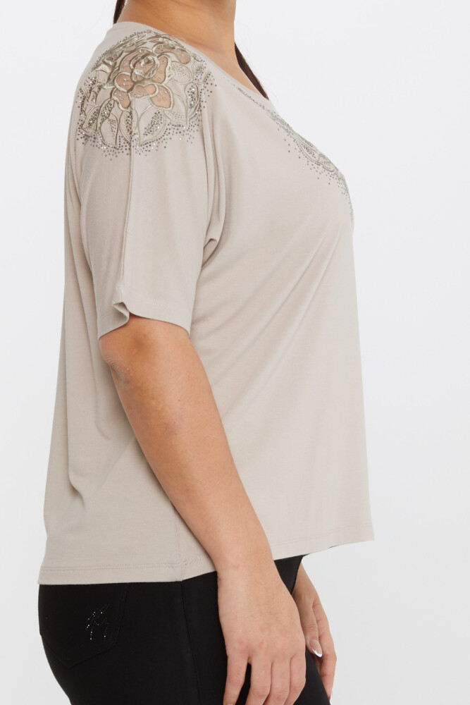 Bluzka z haftem Rose Stoned Mink - 80062 | KAZEE (zestaw 4 sztuk L-XL-2XL-3XL) - 4