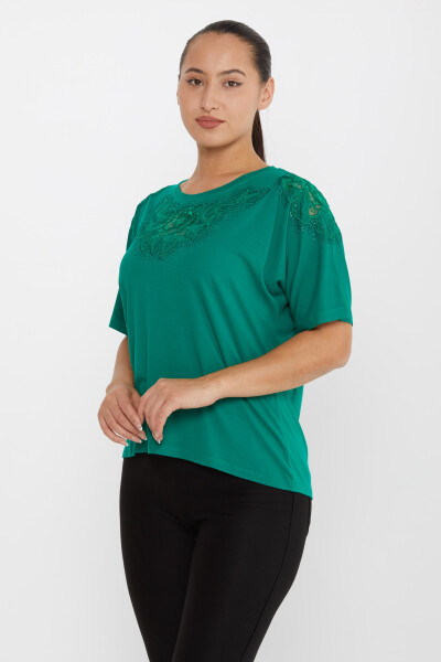 Bluzka z haftem Rose Stoned Green - 80062 | KAZEE (zestaw 4 sztuk L-XL-2XL-3XL) 