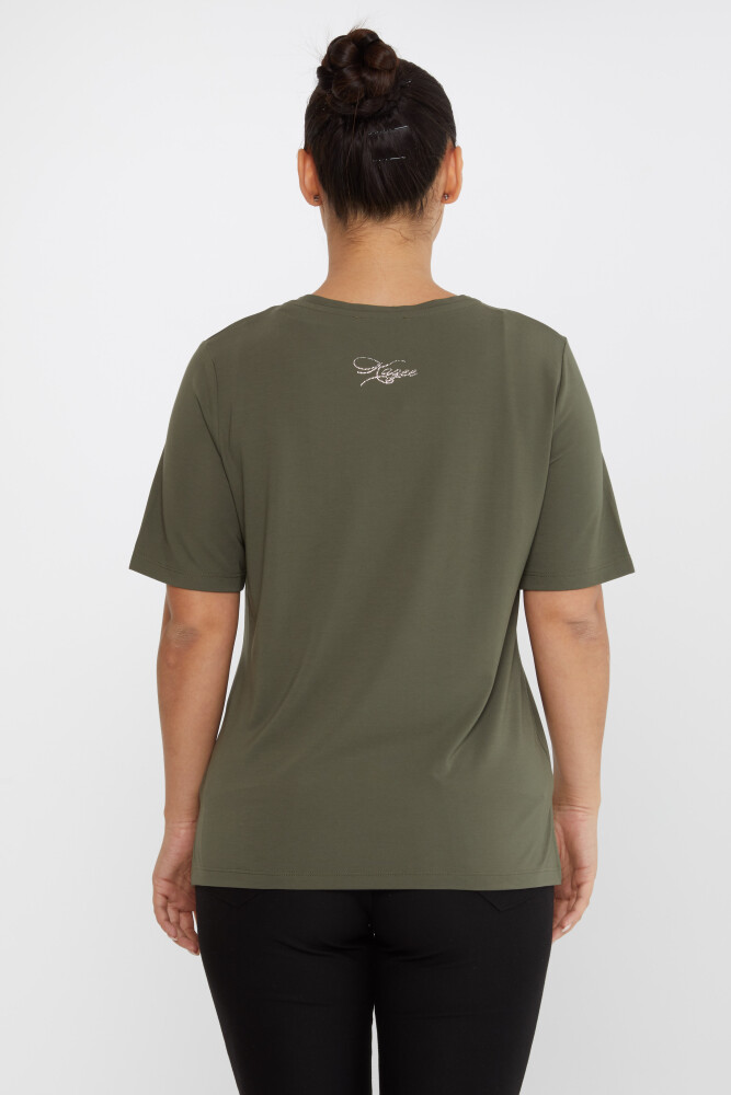 Bluzka z rozcięciem i krótkim rękawem w kolorze khaki - 80015 | KAZEE (Zestaw 3 sztuk L-XL-2XL) - 5