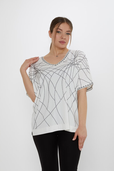 Блузка с блестками цвета экрю - 80001 | KAZEE (Набор из 3 шт. L-XL-2XL) 