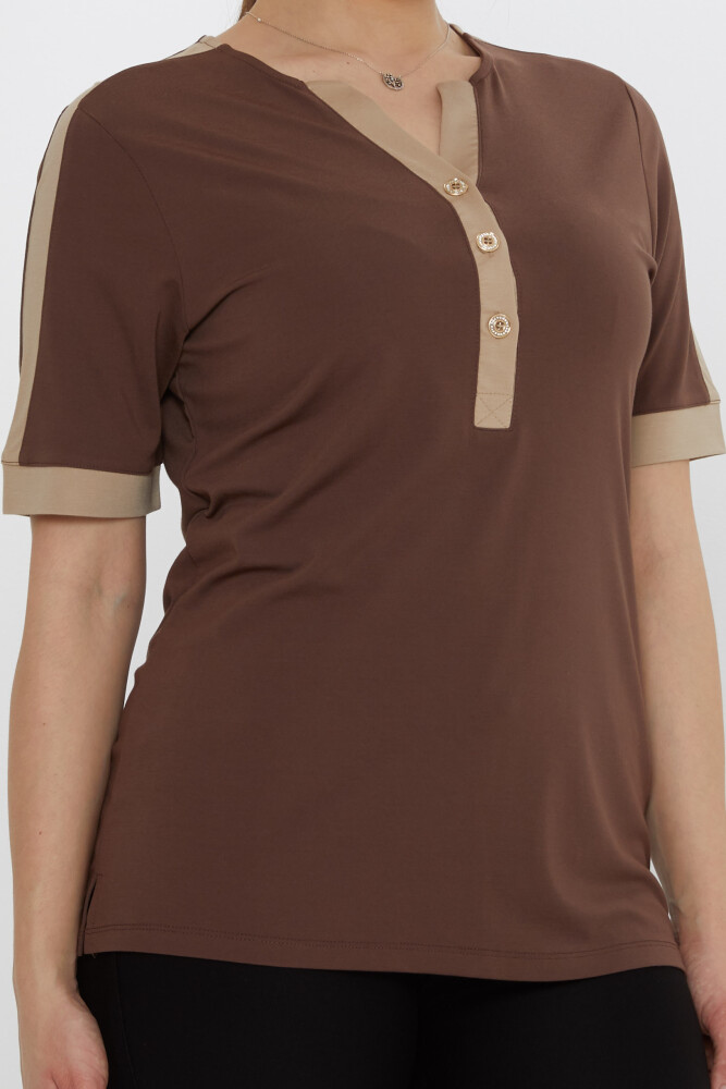 Блузка с коротким рукавом коричневого цвета - 80024 | KAZEE (Набор из 3 шт. M-L-XL) - 5