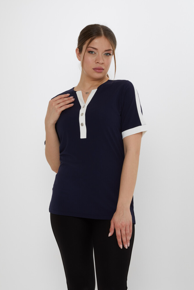 Блузка с коротким рукавом темно-синего цвета - 80024 | KAZEE (Набор из 3 шт. M-L-XL) - 2