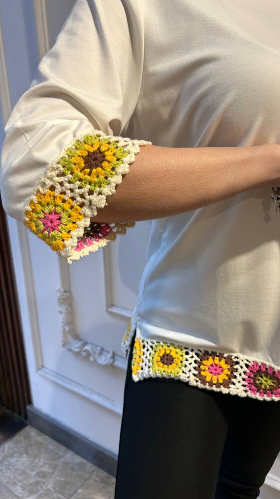 Белая блузка с цветочной вышивкой - 80054 | KAZEE (комплект из 3 предметов, размеры L-XL-2XL) - 2