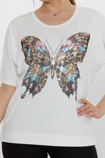 Блузка с узором Бабочка цвета экрю - 80046 | KAZEE (Набор из 3 шт. L-XL-2XL) - 3