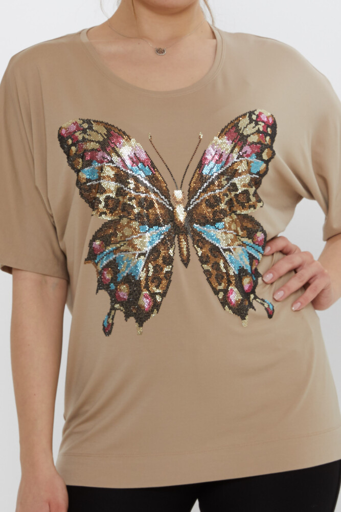 Блузка с узором Бабочки бежевого цвета - 80046 | KAZEE (Набор из 3 шт. L-XL-2XL) - 3