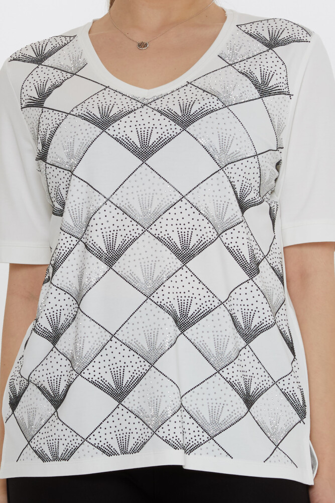 Блузка с V-образным вырезом цвета экрю - 80086 | KAZEE (Набор из 3 шт. L-XL-2XL) - 3