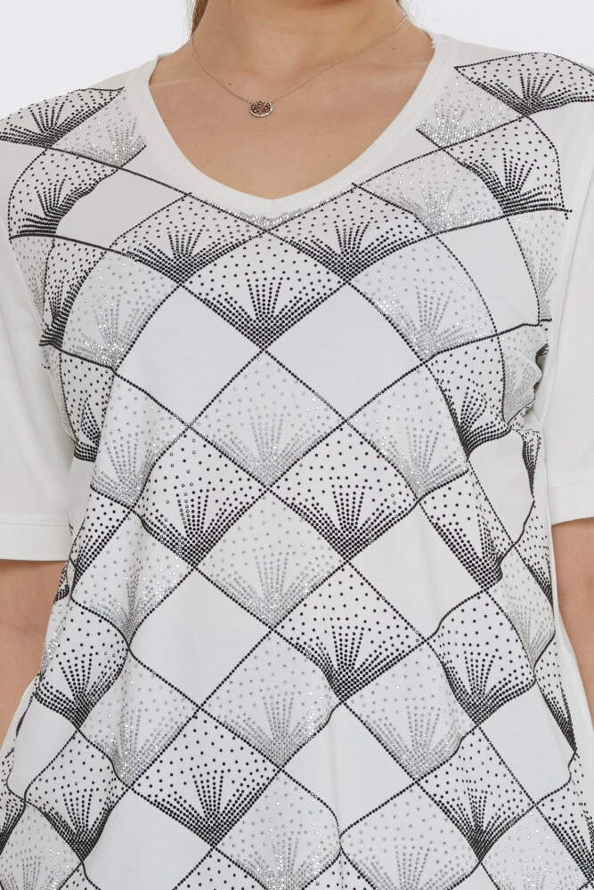 Блузка с V-образным вырезом цвета экрю - 80086 | KAZEE (Набор из 3 шт. L-XL-2XL) - 4