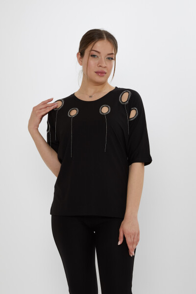 Блузка с вырезом на окне, черная - 80075 | KAZEE (Набор из 3 шт. M-L-XL) - 1