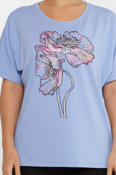 Блузка с вышивкой из цветных камней, синяя - 79634 | KAZEE (Набор из 4 шт. M-L-XL-2XL) - 3