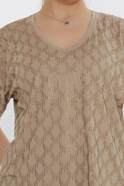 Блузка с вышивкой «Камень» бежевого цвета - 80007 | KAZEE (Набор из 3 шт. L-XL-2XL) - 4