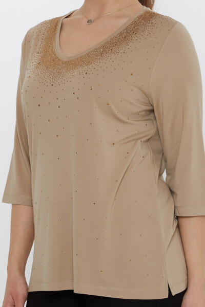 Блузка с вышивкой Камень бежевого цвета - 80034 | KAZEE (Набор из 3 шт. M-L-XL) - 5