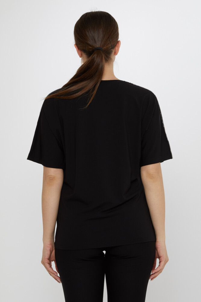 Блузка с вышивкой камнями, черная - 80031 | KAZEE (Набор из 3 шт. M-L-XL) - 6