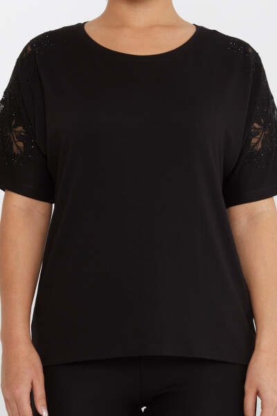 Блузка с вышивкой листьев, черная - 79888 | KAZEE (набор из 4 шт. M-L-XL-2XL) - 3