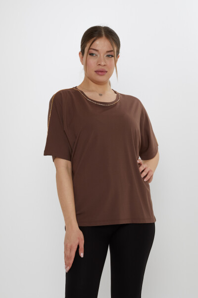 Блузка с вышивкой Стоун коричневого цвета - 80031 | KAZEE (Набор из 3 шт. M-L-XL) - Kazee (1)