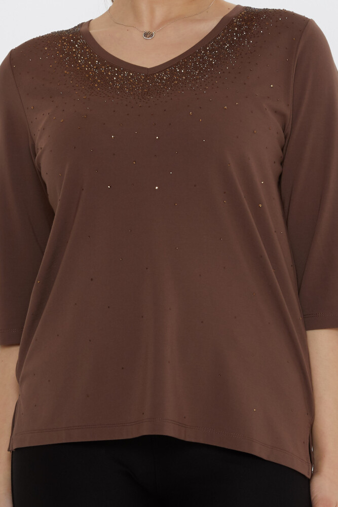 Блузка с вышивкой Стоун коричневого цвета - 80034 | KAZEE (Набор из 3 шт. M-L-XL) - 3