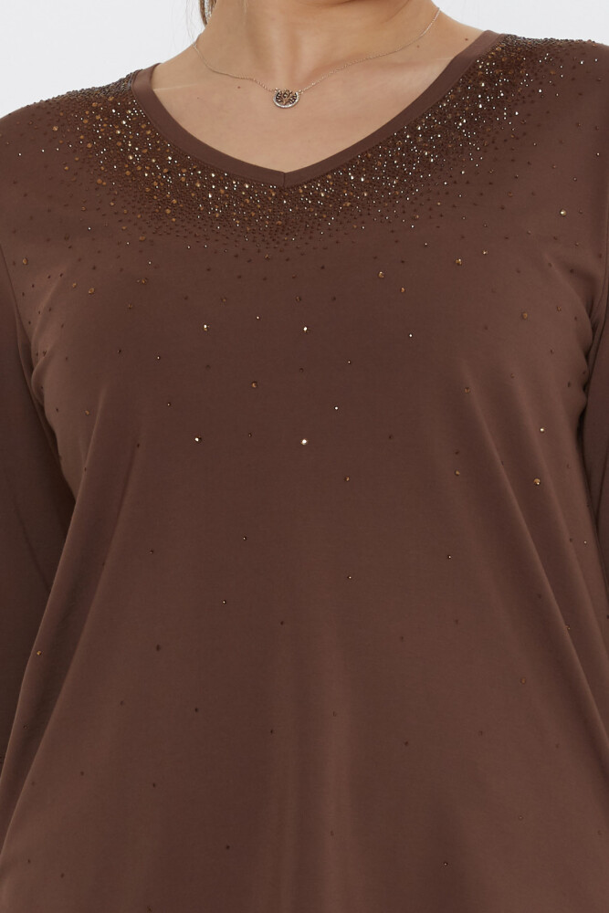 Блузка с вышивкой Стоун коричневого цвета - 80034 | KAZEE (Набор из 3 шт. M-L-XL) - 4