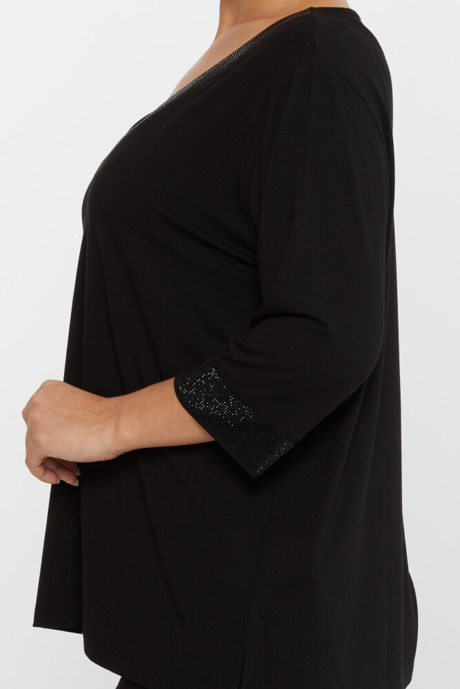 Bluzka Stone haftowany dekolt w serek czarna - 79395 | KAZEE (Zestaw 3 sztuk L-XL-2XL) - 4