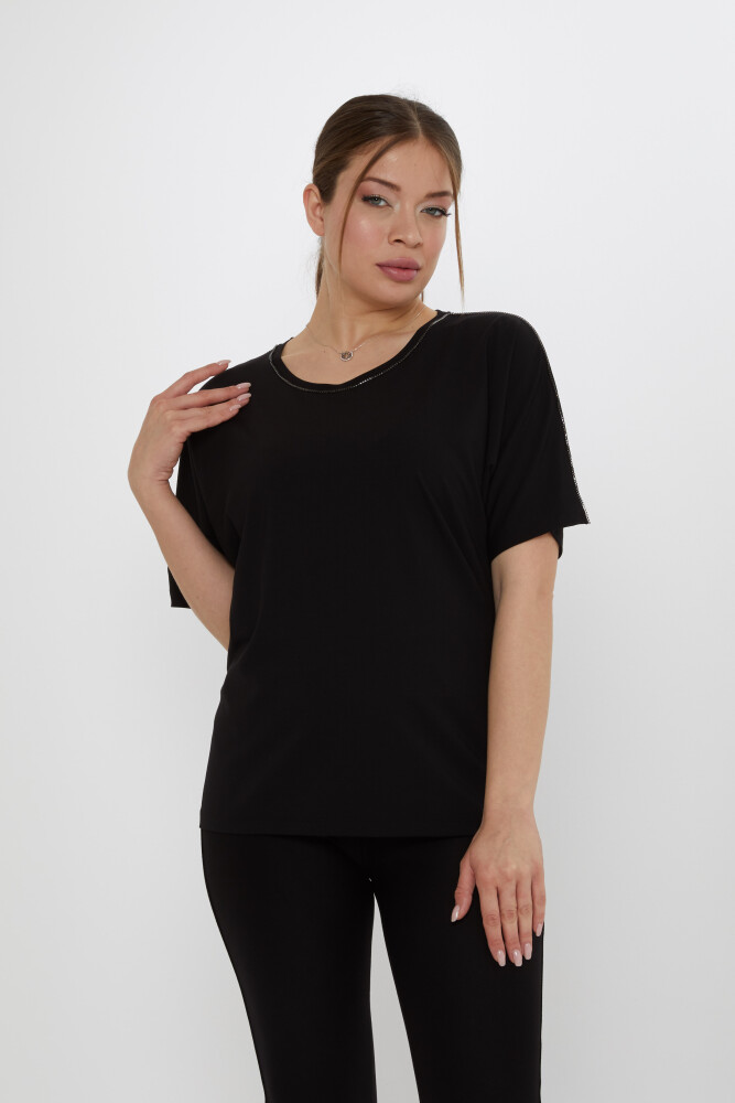 Bluzka Stone haftowana w kolorze czarnym - 80031 | KAZEE (zestaw 3 sztuk M-L-XL) - 2