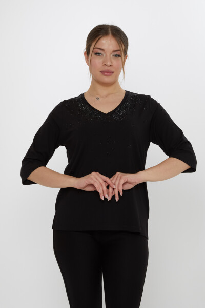 Bluzka Stone haftowana w kolorze czarnym - 80034 | KAZEE (zestaw 3 sztuk M-L-XL) - Kazee