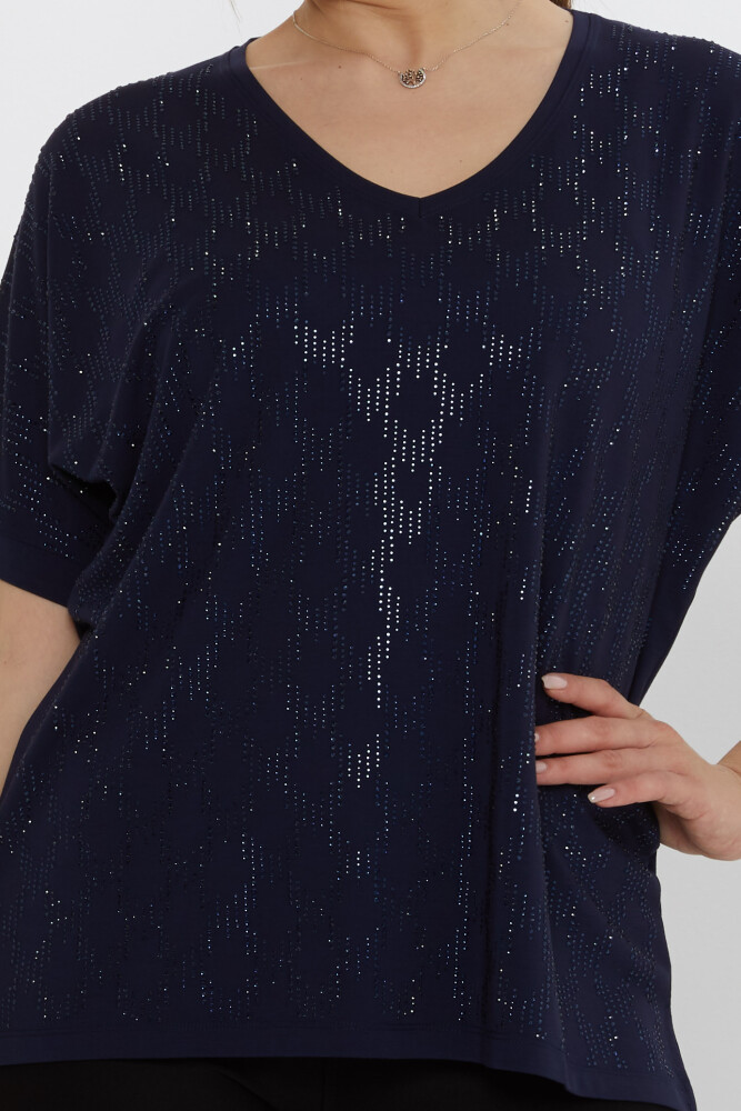 Bluzka Stone haftowana w kolorze granatowym - 80007 | KAZEE (Zestaw 3 sztuk L-XL-2XL) - 2