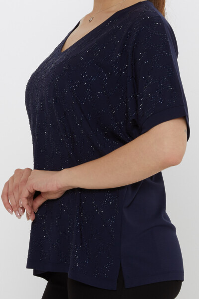 Bluzka Stone haftowana w kolorze granatowym - 80007 | KAZEE (Zestaw 3 sztuk L-XL-2XL) - 4