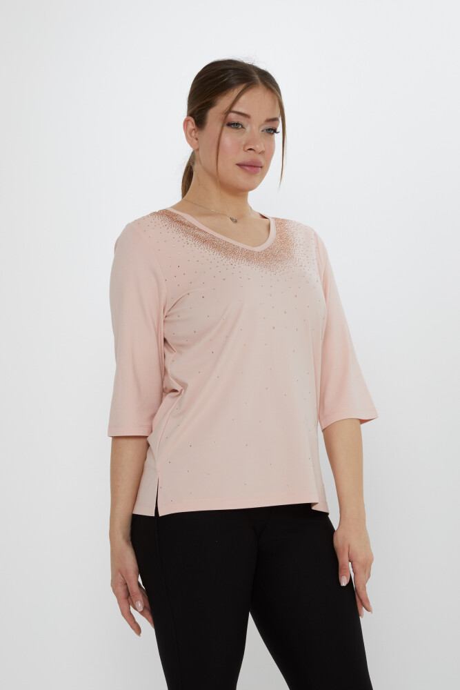 Bluzka Stone haftowana w kolorze pudrowym - 80034 | KAZEE (zestaw 3 sztuk M-L-XL) - 2