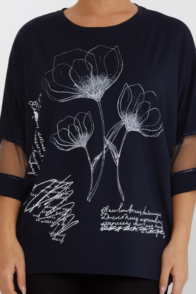 Bluzka z haftem Tulle Stone w kolorze granatowym - 80112 | KAZEE (zestaw 4 sztuk M-L-XL-2XL) - 3