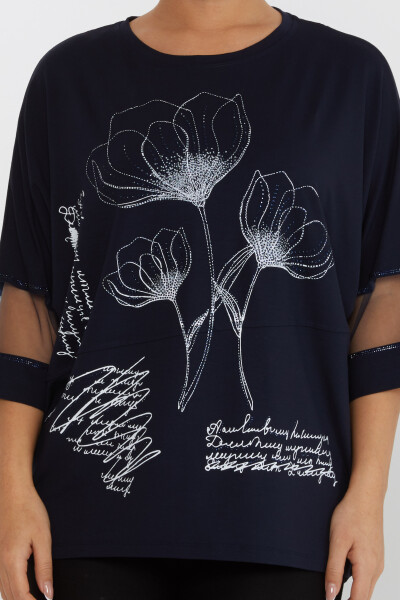 Bluzka z haftem Tulle Stone w kolorze granatowym - 80112 | KAZEE (zestaw 4 sztuk M-L-XL-2XL) - 3