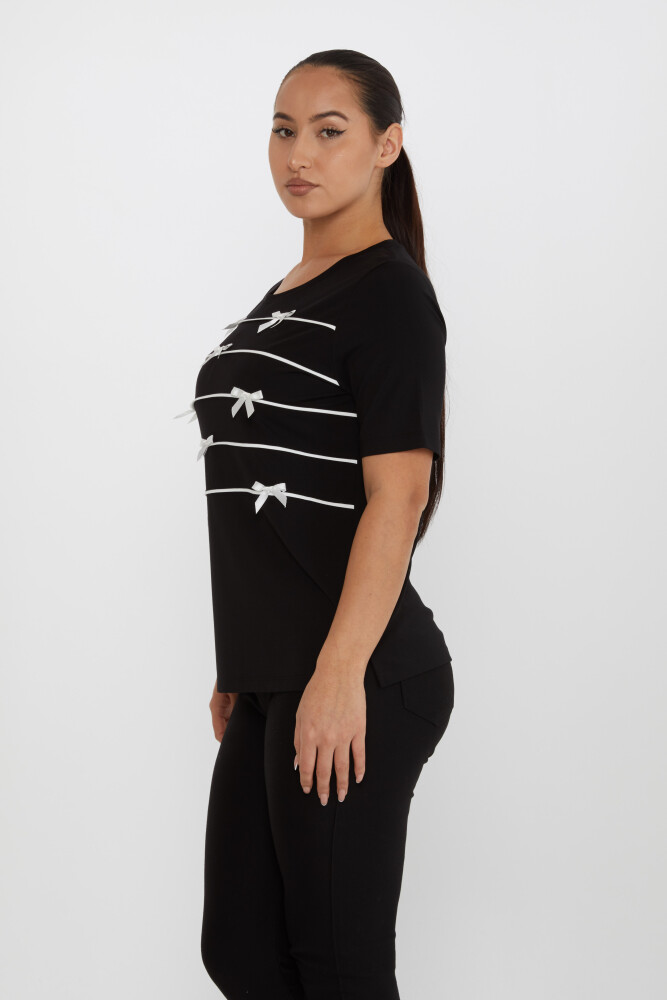 Bluzka z krótkim rękawem, wzorzysta wstążka, czarna - 80050 | KAZEE (zestaw 3 sztuk M-L-XL) - 2