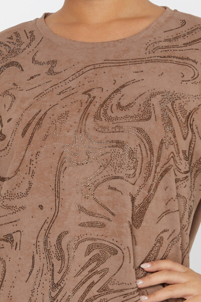 Bluzka z krótkim rękawem i haftem w kolorze jasnobrązowym - 79990 | KAZEE (zestaw 3 sztuk M-L-XL) - 4
