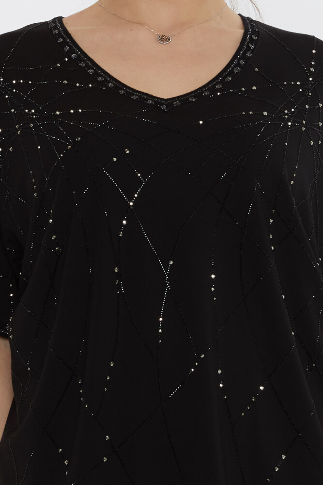 Bluzka z brokatowym detalem w kolorze czarnym - 80001 | KAZEE (Zestaw 3 sztuk L-XL-2XL) - 4