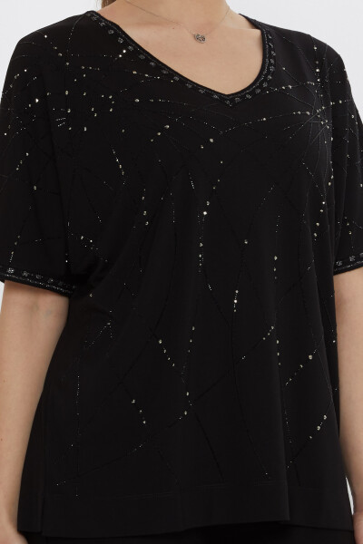 Bluzka z brokatowym detalem w kolorze czarnym - 80001 | KAZEE (Zestaw 3 sztuk L-XL-2XL) - 5