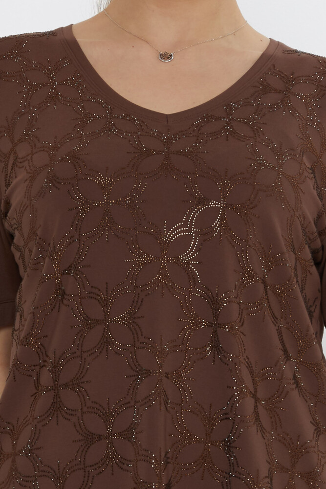 Bluzka z dekoltem w serek Brązowa - 80044 | KAZEE (Zestaw 3 sztuk L-XL-2XL) - 4