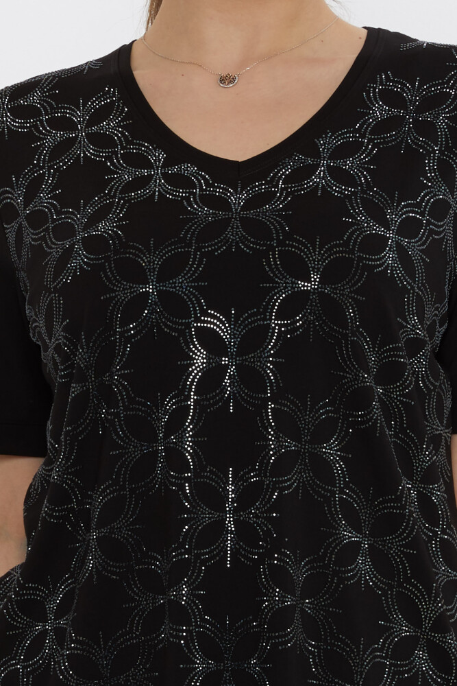 Bluzka z dekoltem w serek, czarna - 80044 | KAZEE (Zestaw 3 sztuk L-XL-2XL) - 4