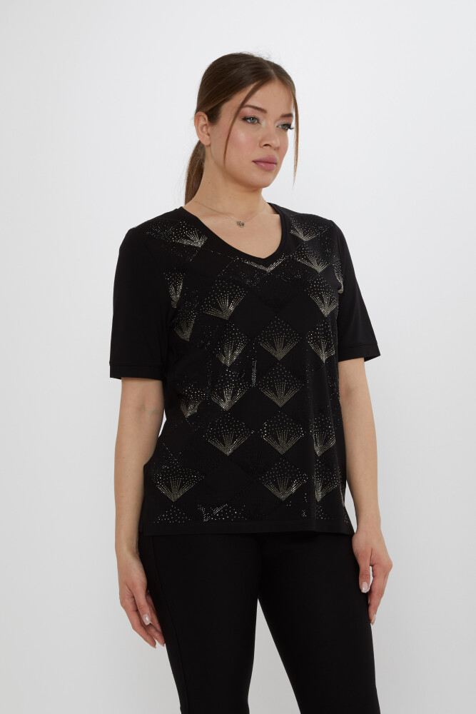 Bluzka z dekoltem w serek, czarna - 80086 | KAZEE (Zestaw 3 sztuk L-XL-2XL) - 2