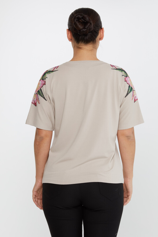 Bluzka z krótkim rękawem i haftem Flower Stone Mink - 79585 | KAZEE (zestaw 4 sztuk M-L-XL-2XL) - 5